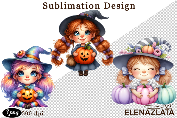 Witch with crow, Halloween Clipart watercolor clipart