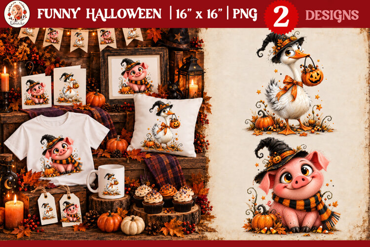 Funny Halloween quirky characters for sublimation and clipar example image 1