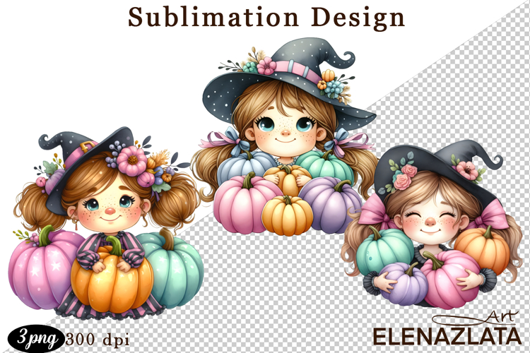 Witch with crow, Halloween Clipart watercolor clipart