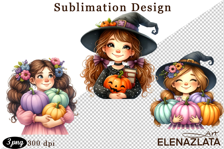 Witch with crow, Halloween Clipart watercolor clipart
