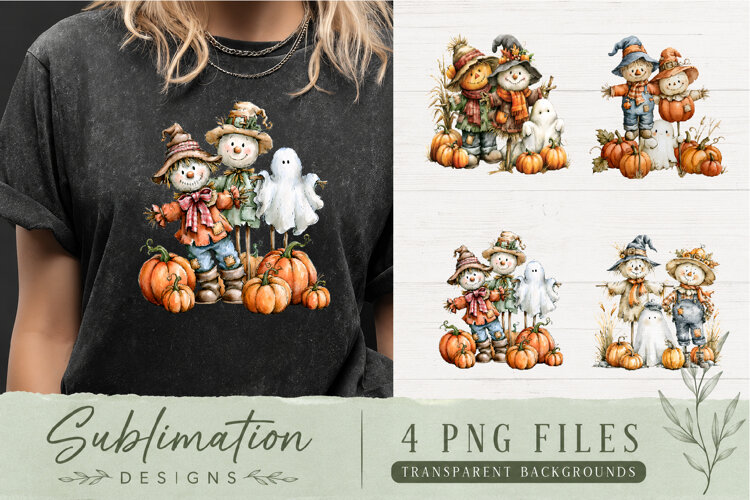 Cute Fall Scarecrow PNG | Autumn Pumpkin Sublimation example image 1