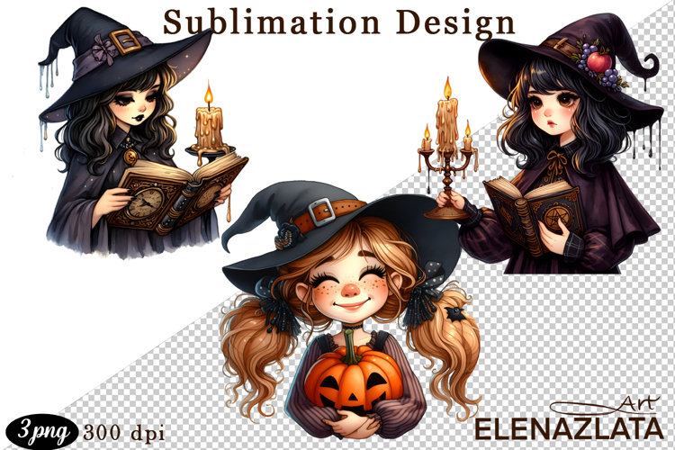 Witch with crow, Halloween Clipart watercolor clipart