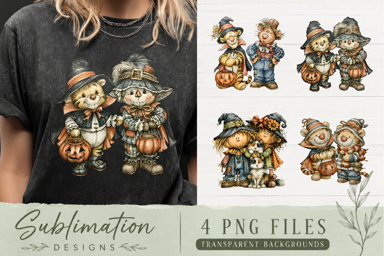 Cute Fall Scarecrow PNG | Autumn Pumpkin Sublimation example image 1