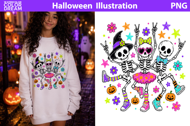 Dancing Skeletons Clipart | Cute Halloween Sublimation
