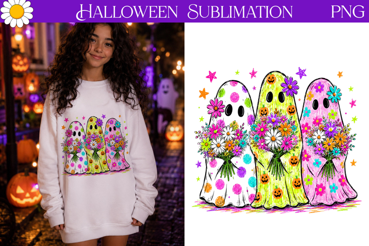 Floral Ghosts PNG | Cute Halloween Sublimation Art