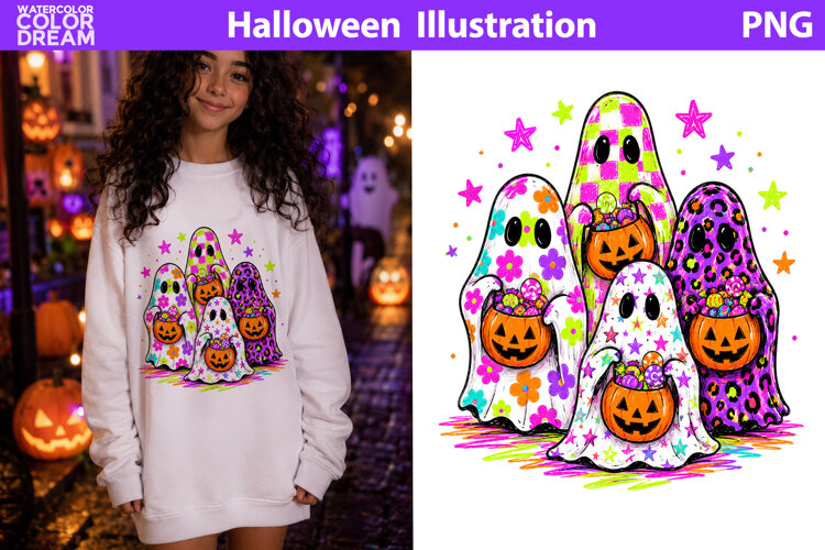 Trick Or Treat Ghosts | Cute Halloween Sublimation example image 1