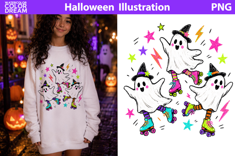 Roller Skating Ghosts | Cute Halloween Sublimation