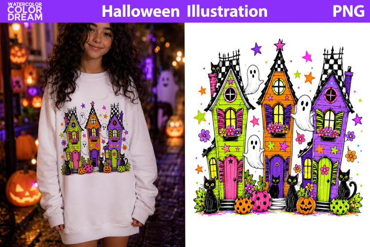 Haunted Houses Clipart | Cute Halloween Sublimation