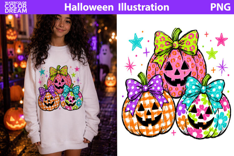 Cute Bow Pumpkins | Halloween Sublimation Clipart example image 1