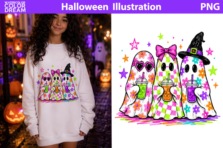 Cute Ghost Friends Clipart | Halloween Sublimation example image 1