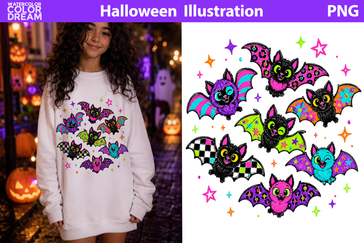 Cute Halloween Bats | Colorful Bat Sublimation