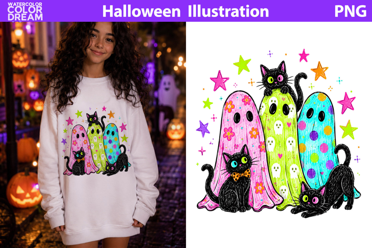 Cute Ghost Cats Clipart | Halloween Sublimation