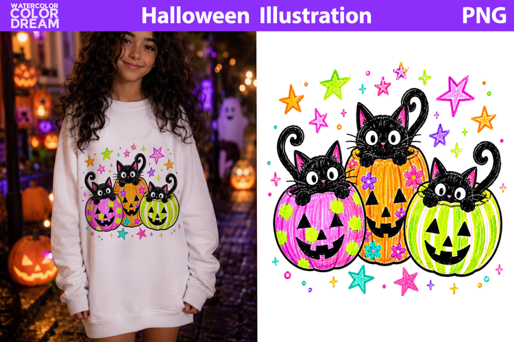 Black Cats Pumpkins | Cute Halloween Sublimation