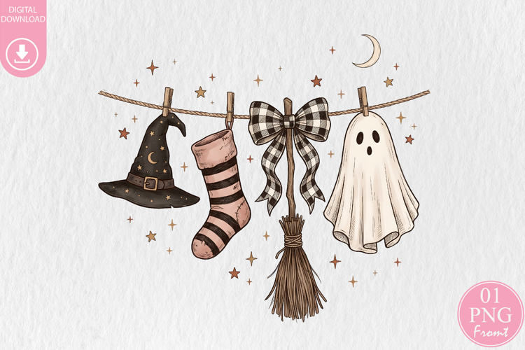 Halloween Clothesline Sublimation, Witch Hat   Ghost PNG