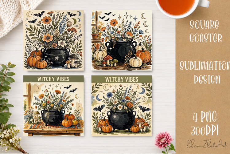 Vintage Halloween Coaster | 16 PNG Sublimation Designs