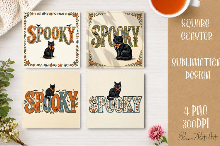 Vintage Halloween Coaster | 16 PNG Sublimation Designs