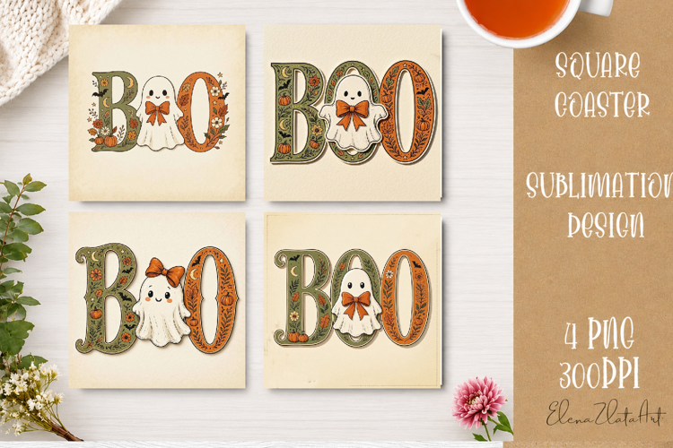 Vintage Halloween Coaster | 16 PNG Sublimation Designs