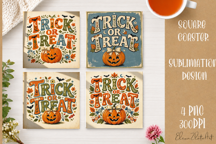 Vintage Halloween Coaster | 16 PNG Sublimation Designs