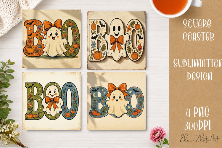 Vintage Halloween Coaster | 16 PNG Sublimation Designs