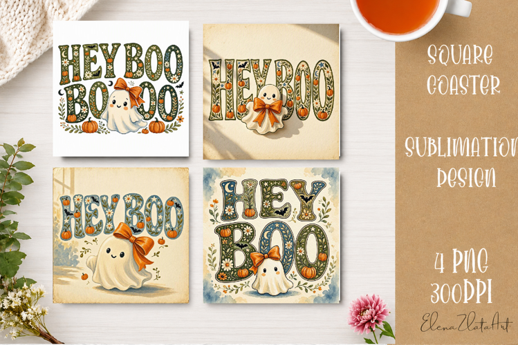 Vintage Halloween Coaster | 16 PNG Sublimation Designs