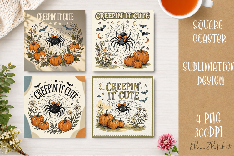 Vintage Halloween Coaster | 16 PNG Sublimation Designs