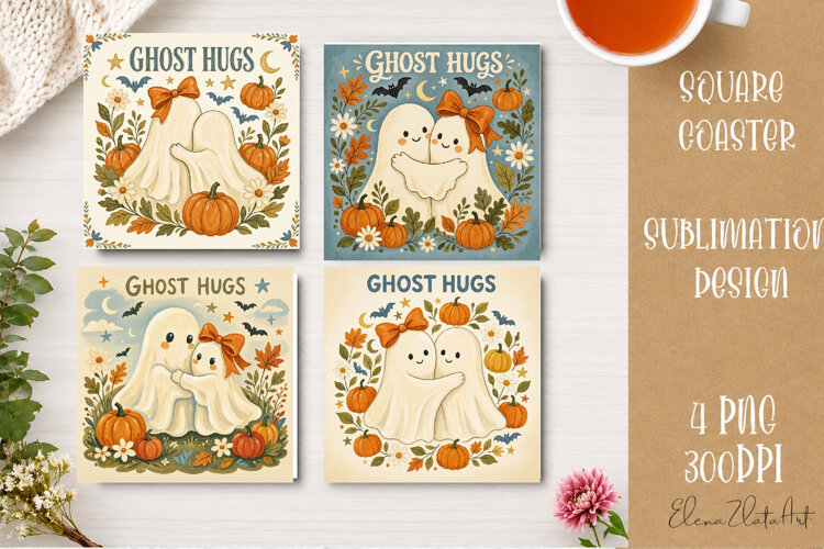 Vintage Halloween Coaster | 16 PNG Sublimation Designs example image 1