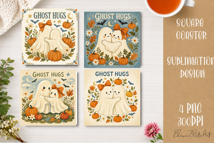 Vintage Halloween Coaster | 16 PNG Sublimation Designs