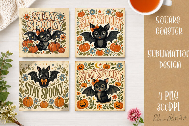 Vintage Halloween Coaster | 16 PNG Sublimation Designs example image 1