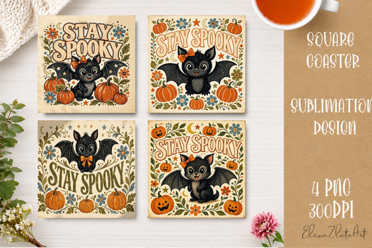 Vintage Halloween Coaster | 16 PNG Sublimation Designs