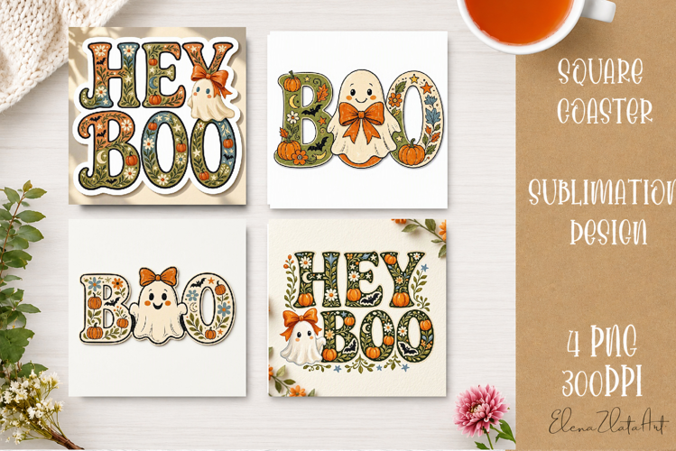 Vintage Halloween Coaster | 16 PNG Sublimation Designs