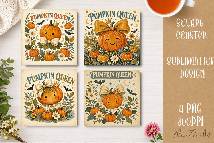 Vintage Halloween Coaster | 16 PNG Sublimation Designs example image 1