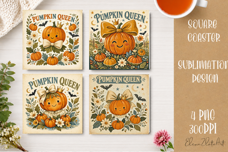 Vintage Halloween Coaster | 16 PNG Sublimation Designs