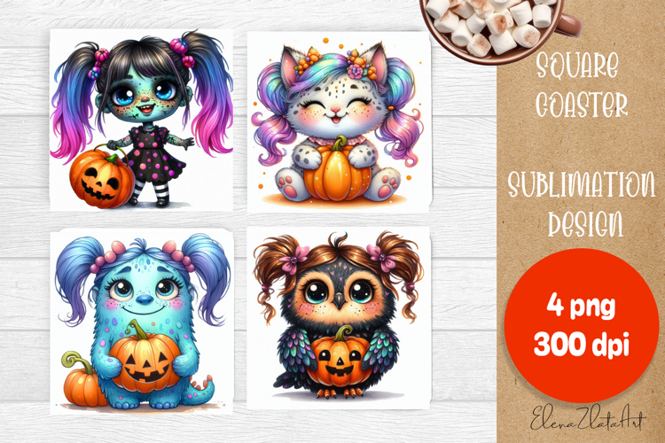 Halloween coaster, cute monster coaster, square coaster