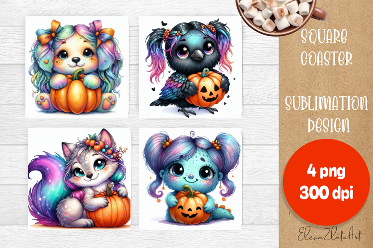 Halloween coaster, cute monster coaster, square coaster