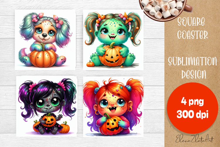 Halloween coaster, cute monster coaster, square coaster