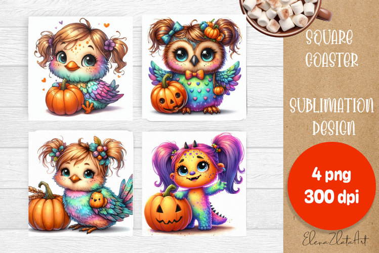 Halloween coaster, cute monster coaster, square coaster example image 1