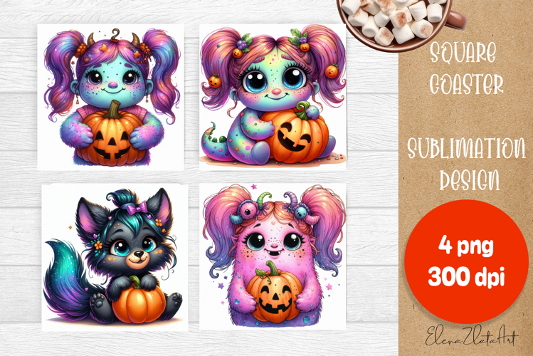 Halloween coaster, cute monster coaster, square coaster