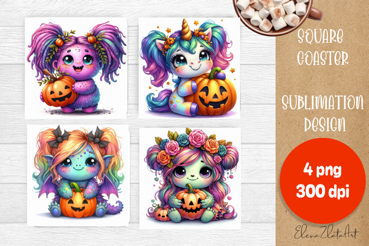 Halloween coaster, cute monster coaster, square coaster