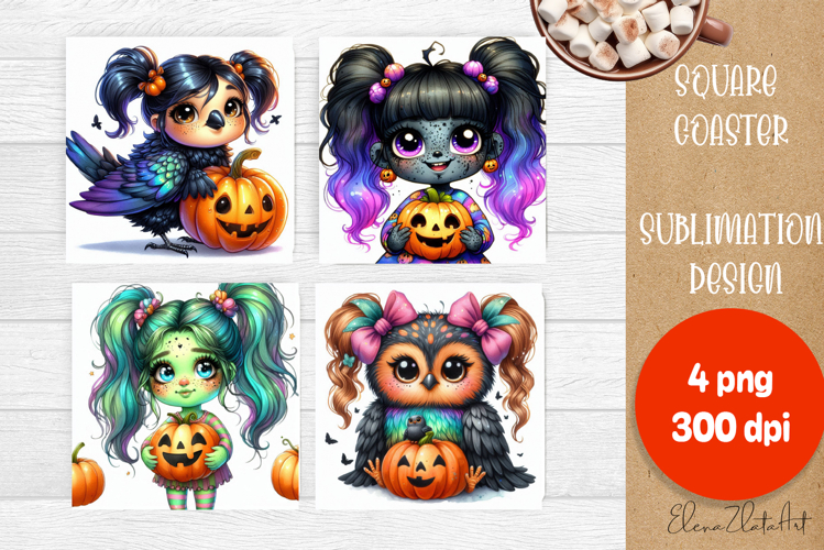 Halloween coaster, cute monster coaster, square coaster