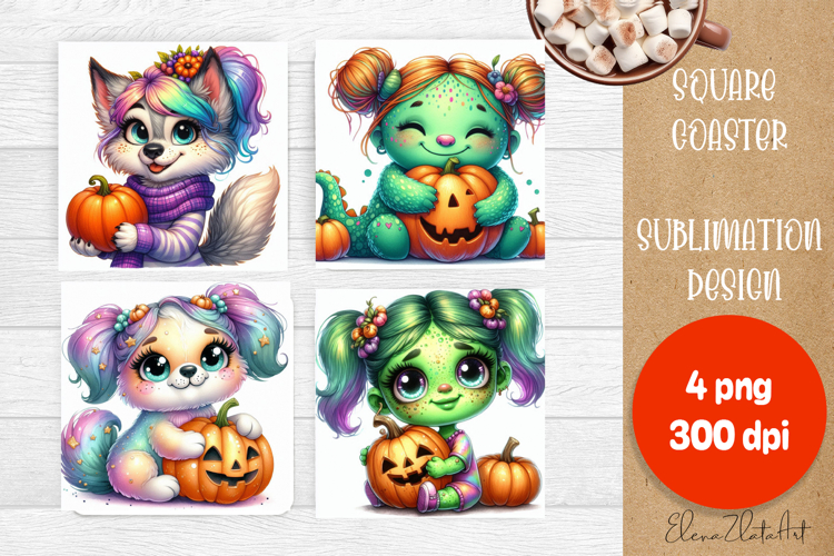 Halloween coaster, cute monster coaster, square coaster