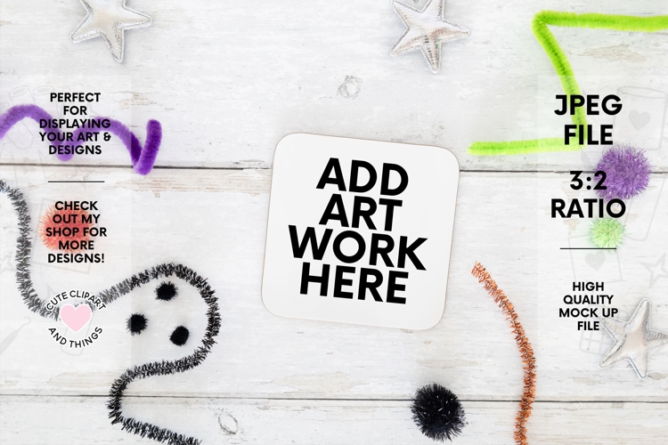 Coaster Mock Up | Cute Halloween Mock Up