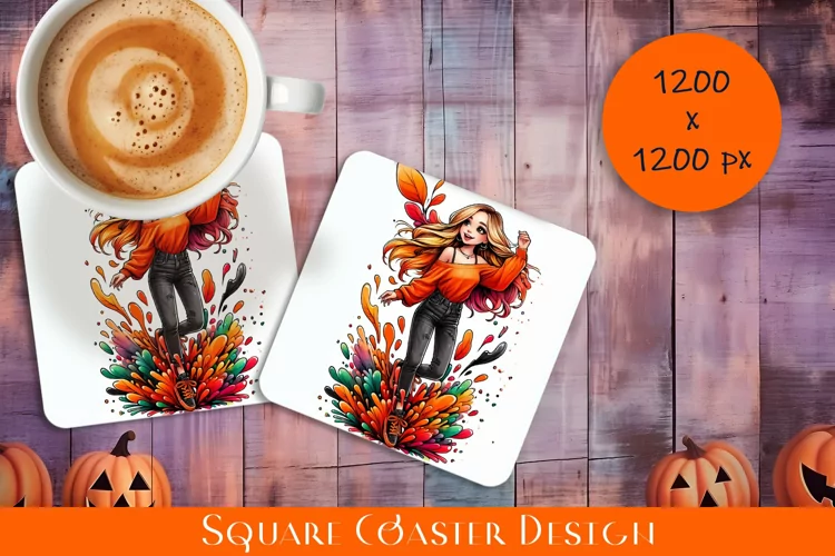 Watercolor Love Square Coaster Sublimation, autumn