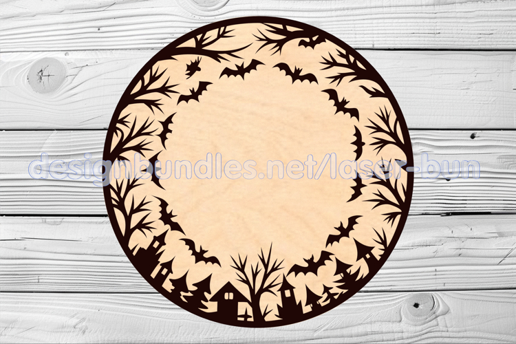 Halloween coaster engraving without cutting line. SVG PDF AI