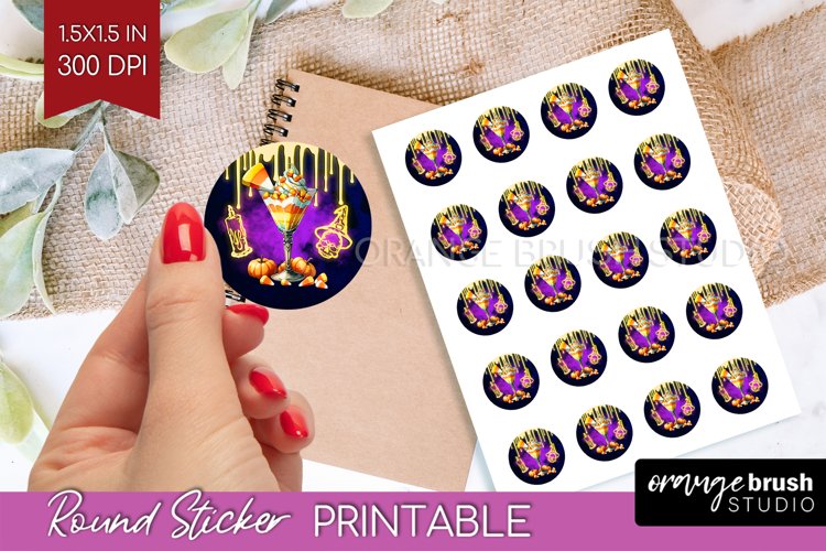 Neon Halloween Round Sticker - Cocktail Printable Stickers