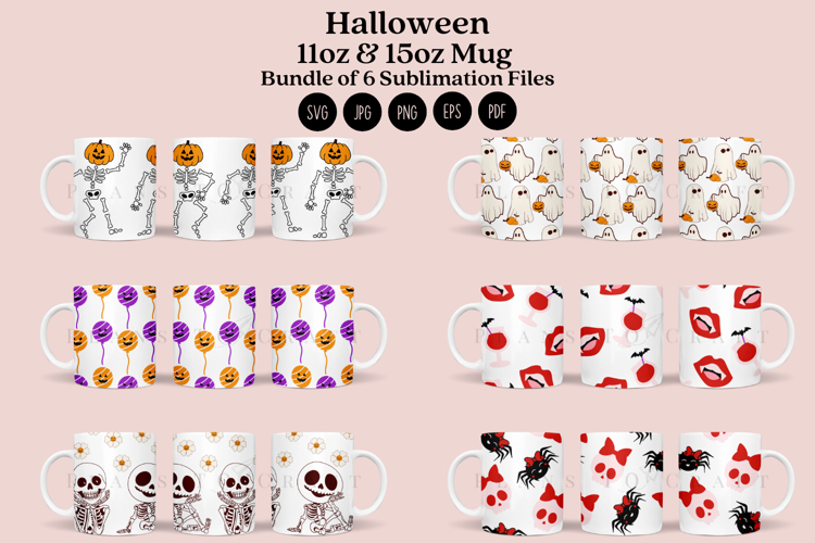 Bundle 6 Halloween 11&15oz Mug Sublimation Wrap SVG