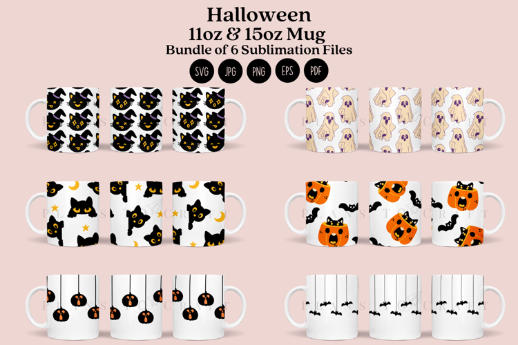 Bundle 6 Halloween 11&15oz Mug Sublimation Wrap SVG