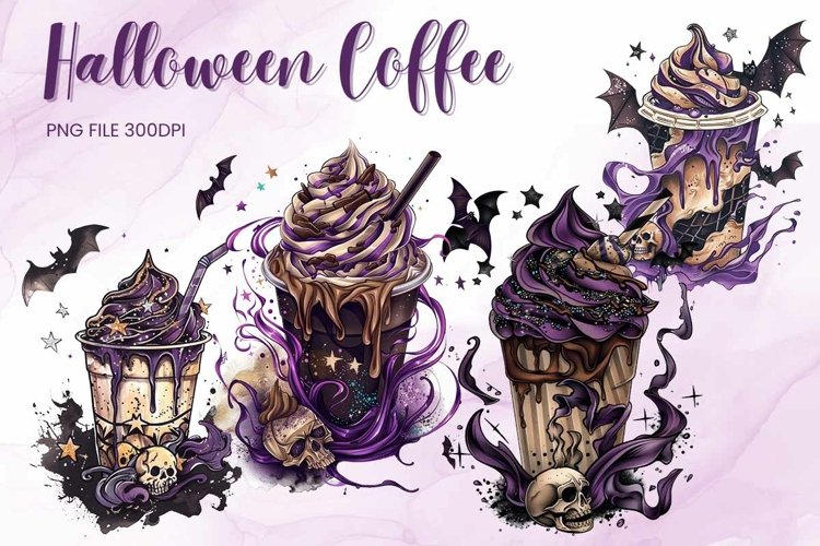 Halloween Coffee Cup Clipart Spooky Magic Witch Skull Ghost