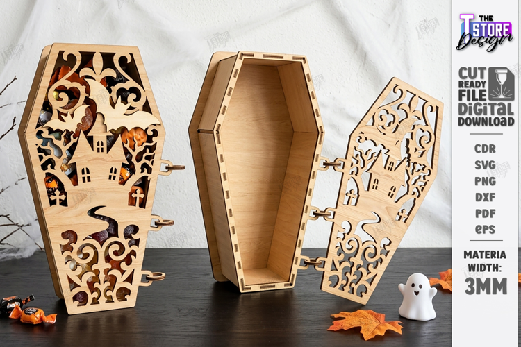 Wooden Halloween Coffin Candy Box Laser Cut | 3D Treat Box