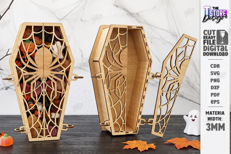 Wooden Halloween Coffin Candy Box Laser Cut | 3D Treat Box