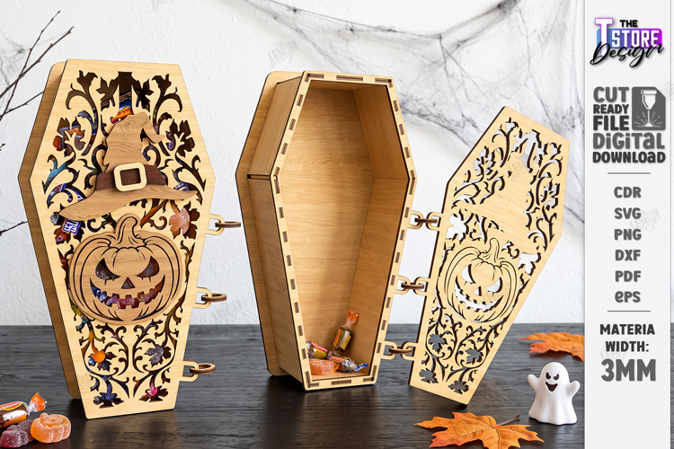 Wooden Halloween Coffin Candy Box Laser Cut | 3D Treat Box